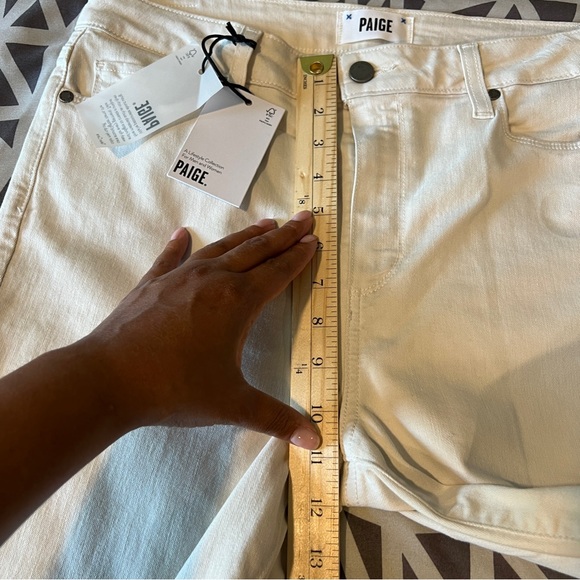 PAIGE Rory High Rise Cropped Flare Jeans Neutral Cream Raw Cut Off Hem Size 31 - Picture 13 of 15